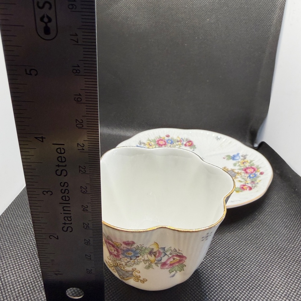 Shelley England Fine Bone China Teacup and Saucer Floral Gold Trim Blue Handle - Picture 9 of 9